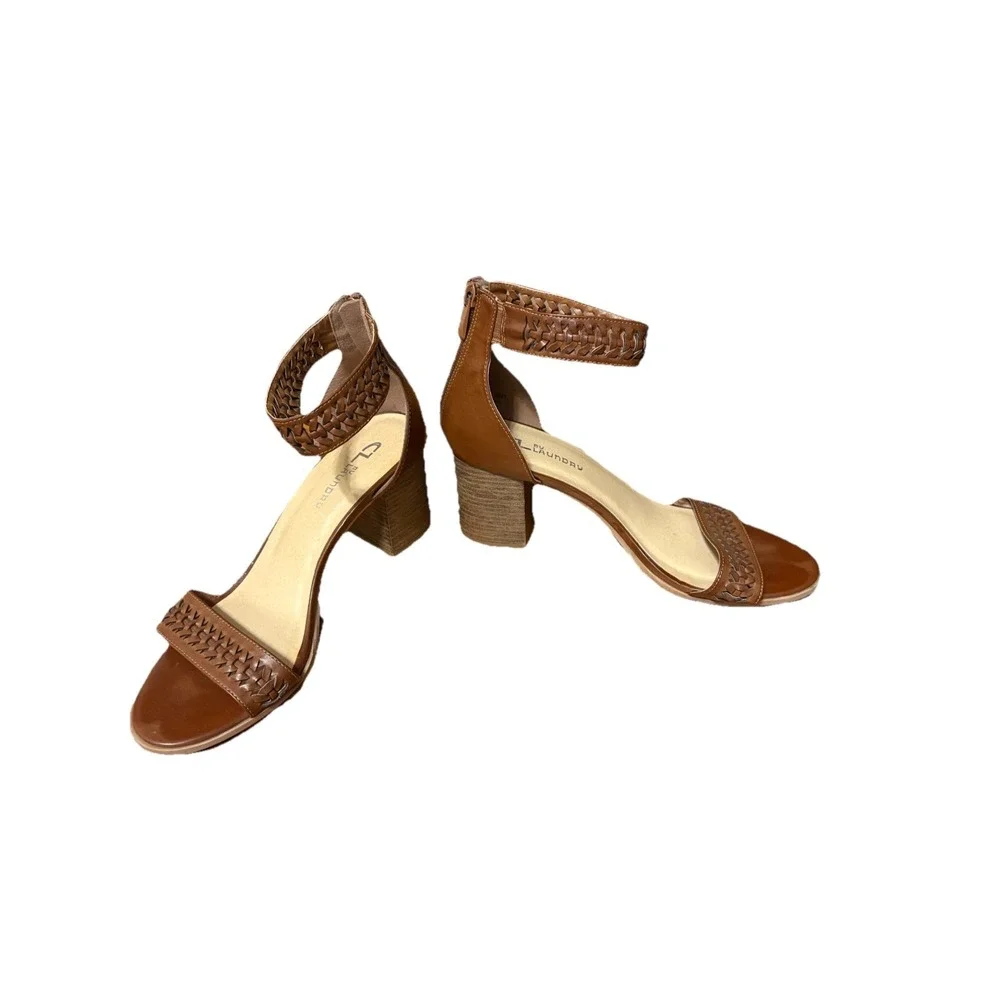 Chinese Laundry Woven Ankle Strap Block Heel Sandals Brown Women's‎ Size 10